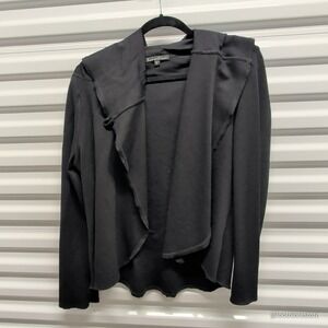 Karen‎ Klein Cardigan Womens Large Black Hooded Asymmetrical Button Wrap Sweater
